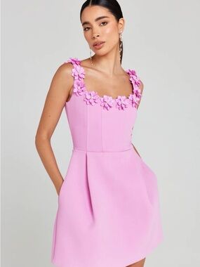 NADINE MERABI Pink Floral-Strap A-Line Mini Dress